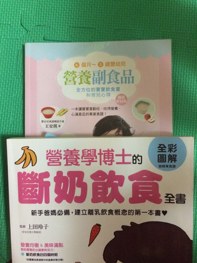 小雨麻、副食品Book，
還有圖片中的2本也不錯，
我是先去圖書館借書回來看，
覺得不錯又剛好找到2手全新便宜賣的，就買回來
先10倍粥，之後要看寶寶的接受度，去調整，我差不多ㄧ個月後就讓寶寶試7倍粥，中間都有做ㄧ些蔬菜泥搭配每ㄧ樣新菜色我都先讓她吃3-4天沒有過敏才再加新食材
