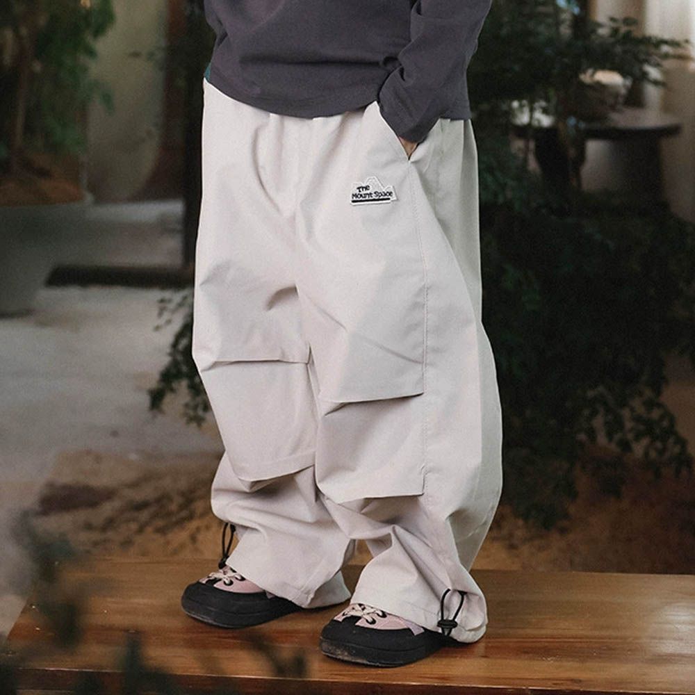 防潑水打褶休閒長褲-下擺抽繩-卡其灰