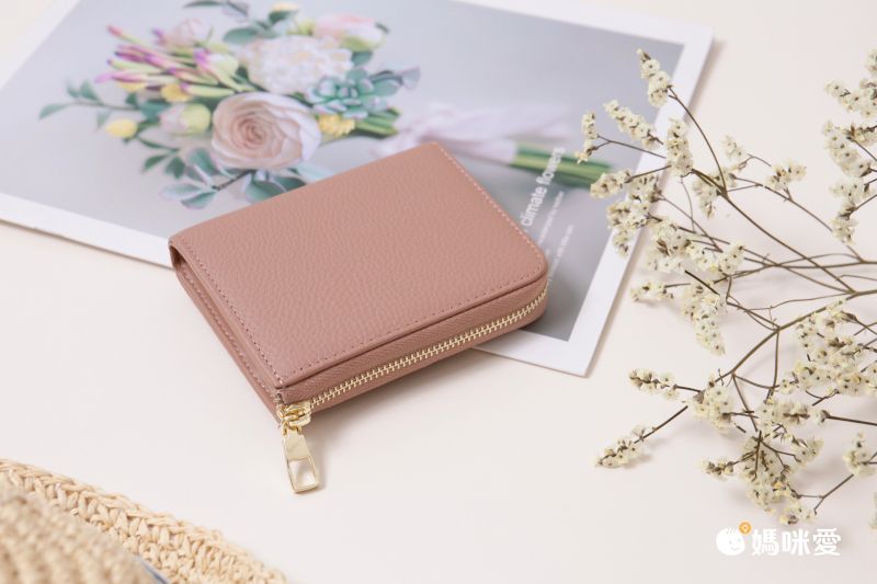 日本 LIZDAYS - [樂天No.1] 真皮卡片短夾/零錢包-灰杏褐 (11x7.5x2.5cm)