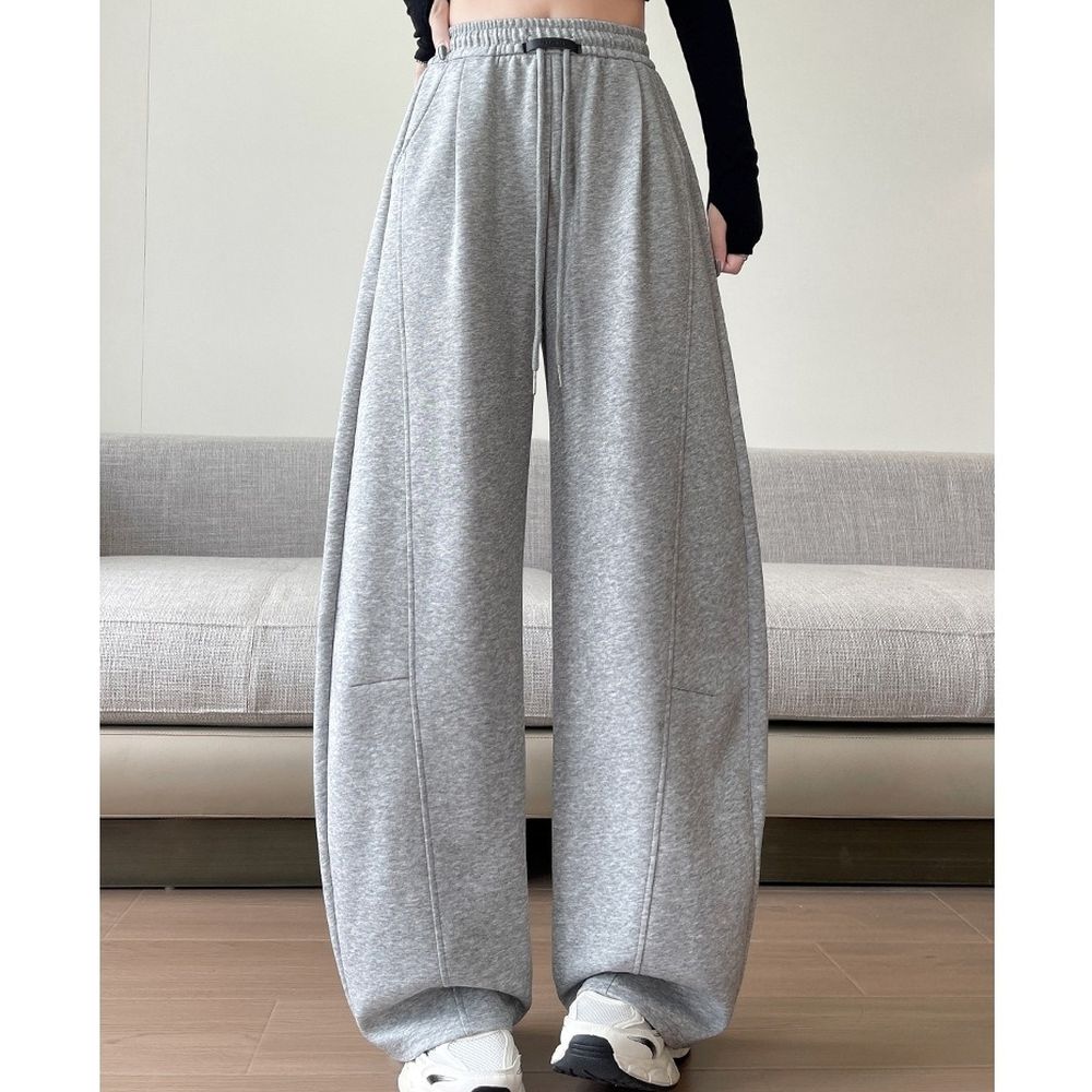 顯瘦修飾胯寬運動休閒彎刀褲-淺灰