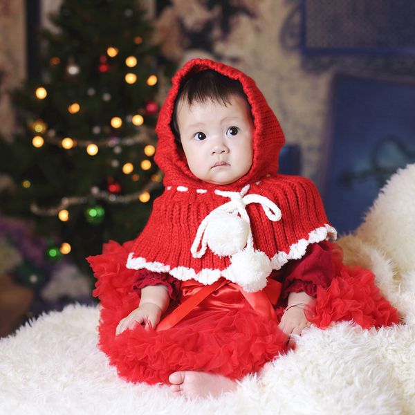 日安朵朵 - 小紅帽女童針織毛線帽披肩 (0-3歲)