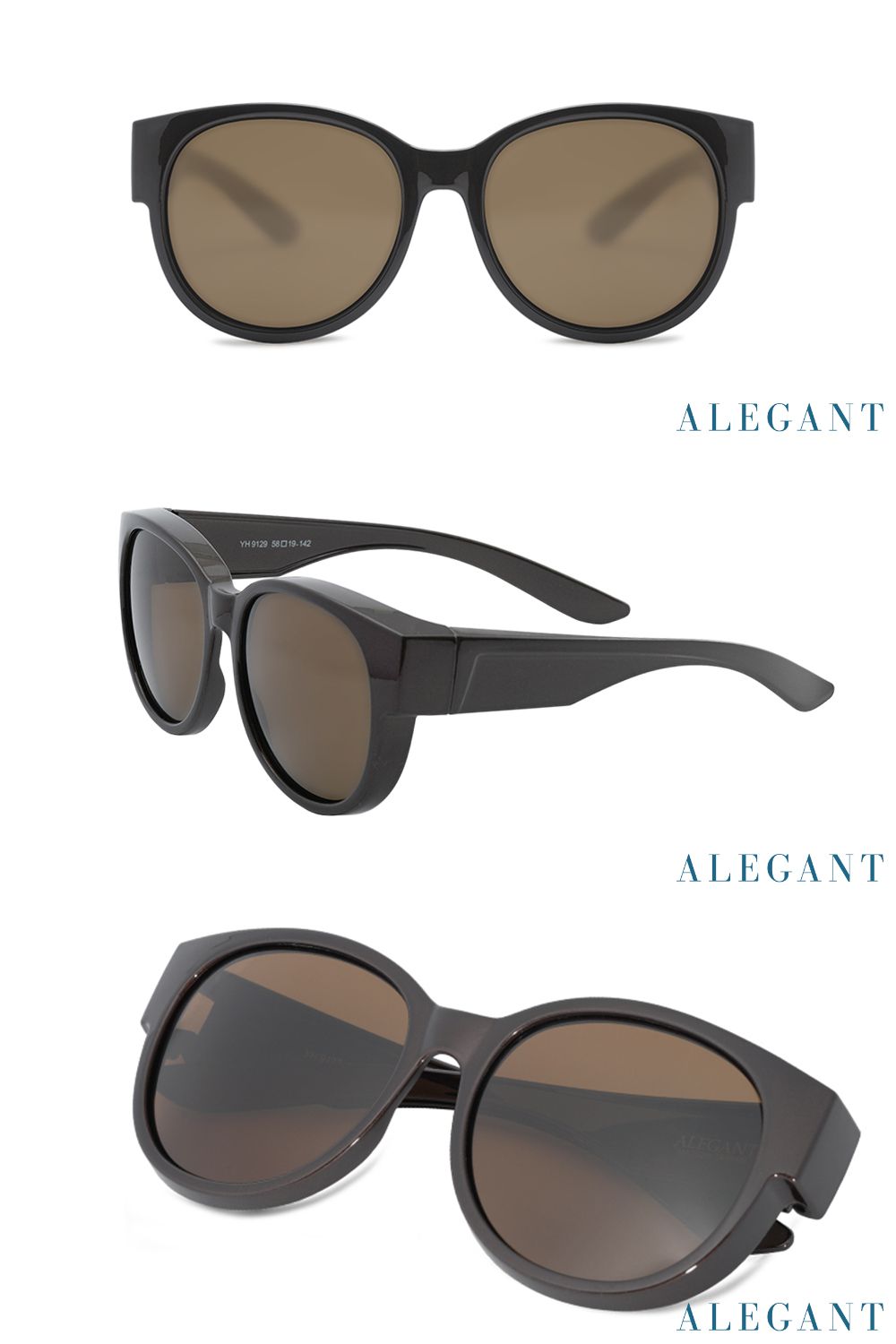 ALEGANT - 時尚暖栗棕圓框全罩式偏光墨鏡│外掛式UV400太陽眼鏡包覆套鏡│車用太陽眼鏡│近視可戴外掛寶麗來墨鏡