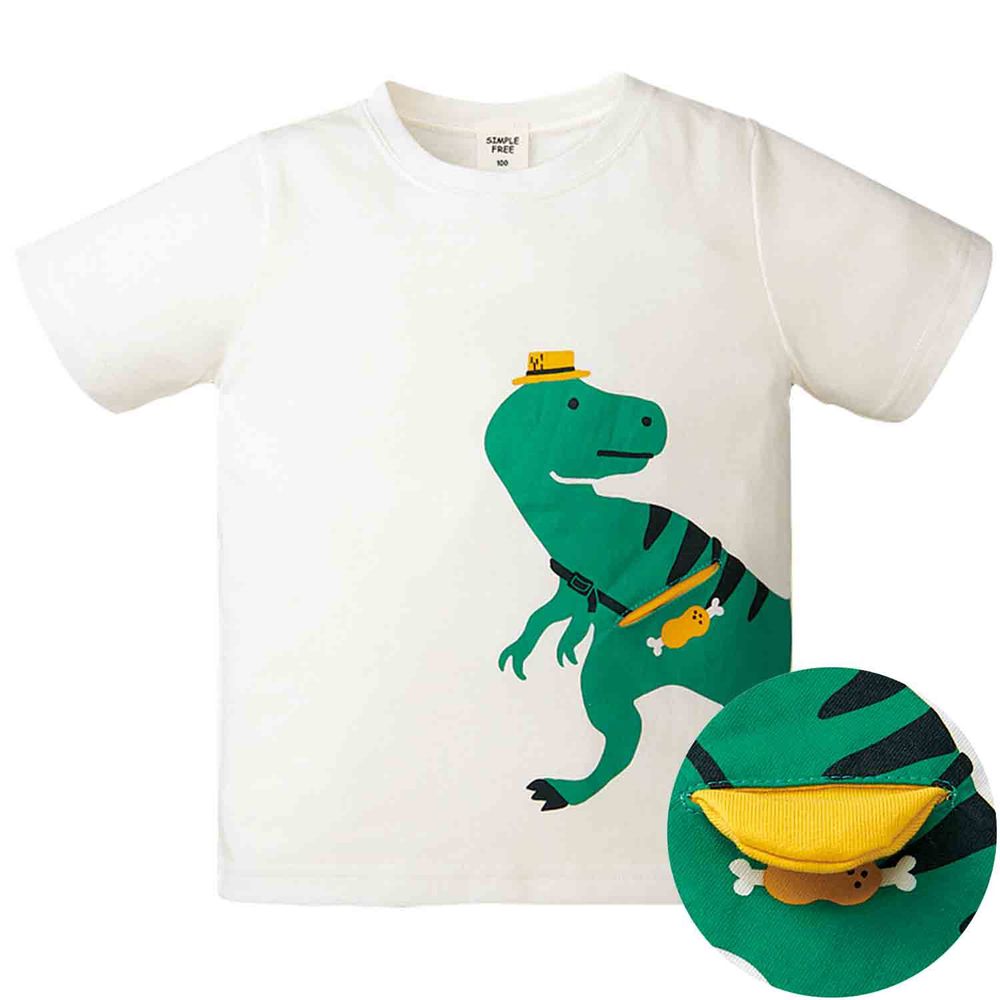 akachan honpo - 短袖小口袋T恤-恐龍-米白色