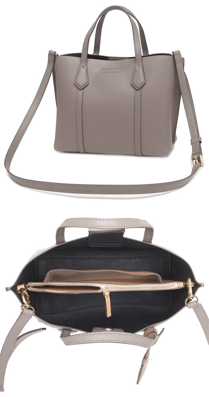 TORY BURCH - 造型皮革三層托特包 (摩卡灰)