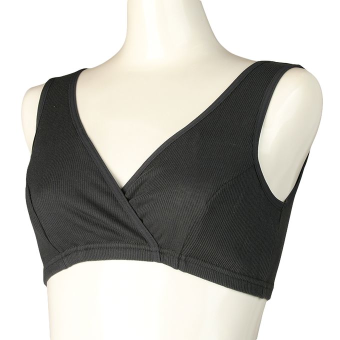 akachan honpo - 半截式羅紋內衣2件組-交叉式開口-深灰色