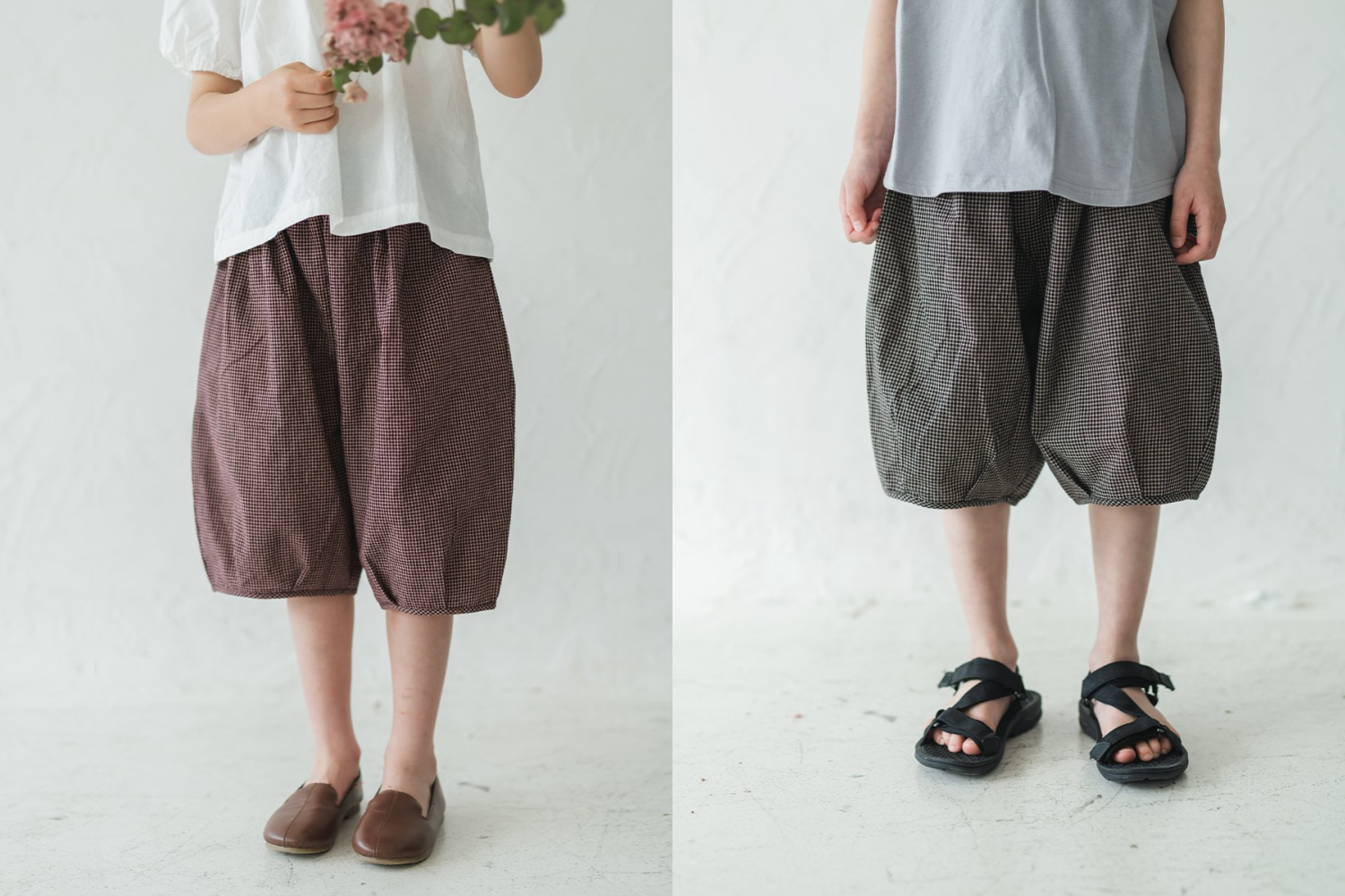 日本 riziere - 純棉澎澎燈籠七分褲-格子-黑