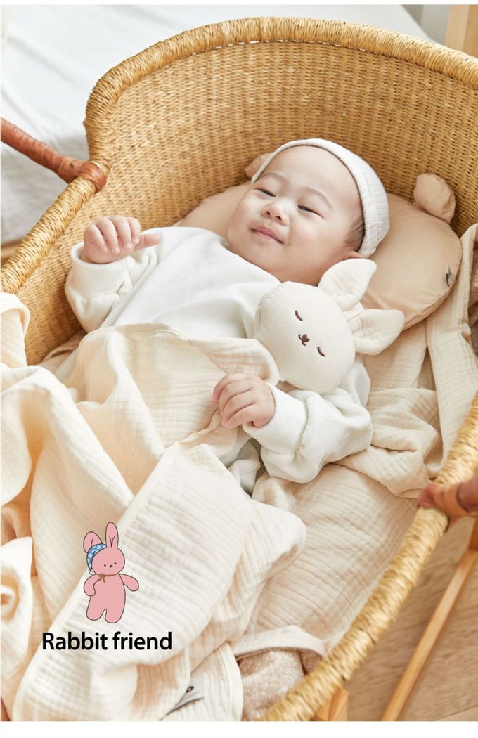 韓國 Hello HiZoo - 多功能純棉三層紗安撫毯/浴巾/紗布巾/咬咬巾/口水巾/安撫巾(兔兔)
