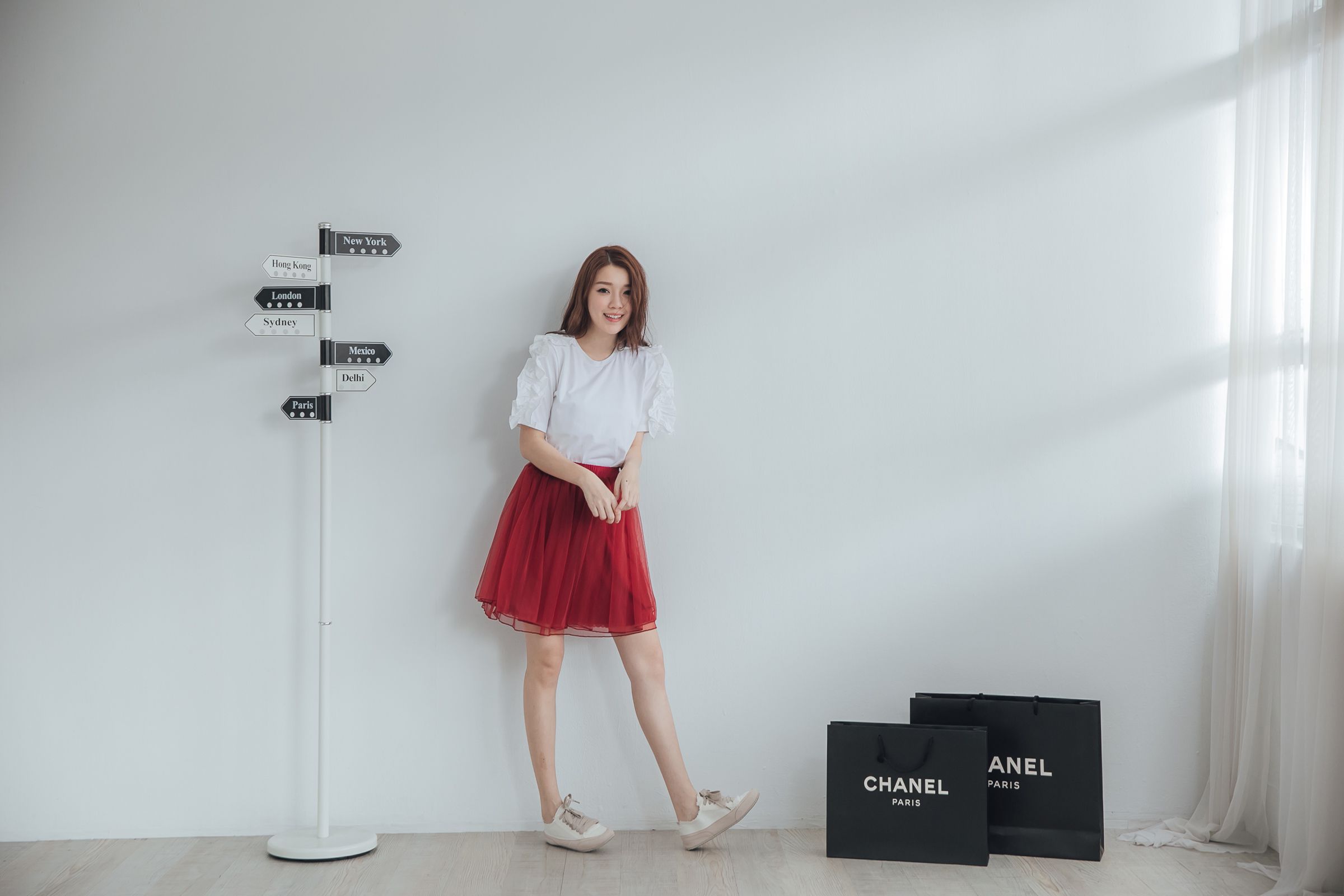 Peachy - 獨家訂製綿柔空氣紗裙-短裙款-性感酒紅 (F)