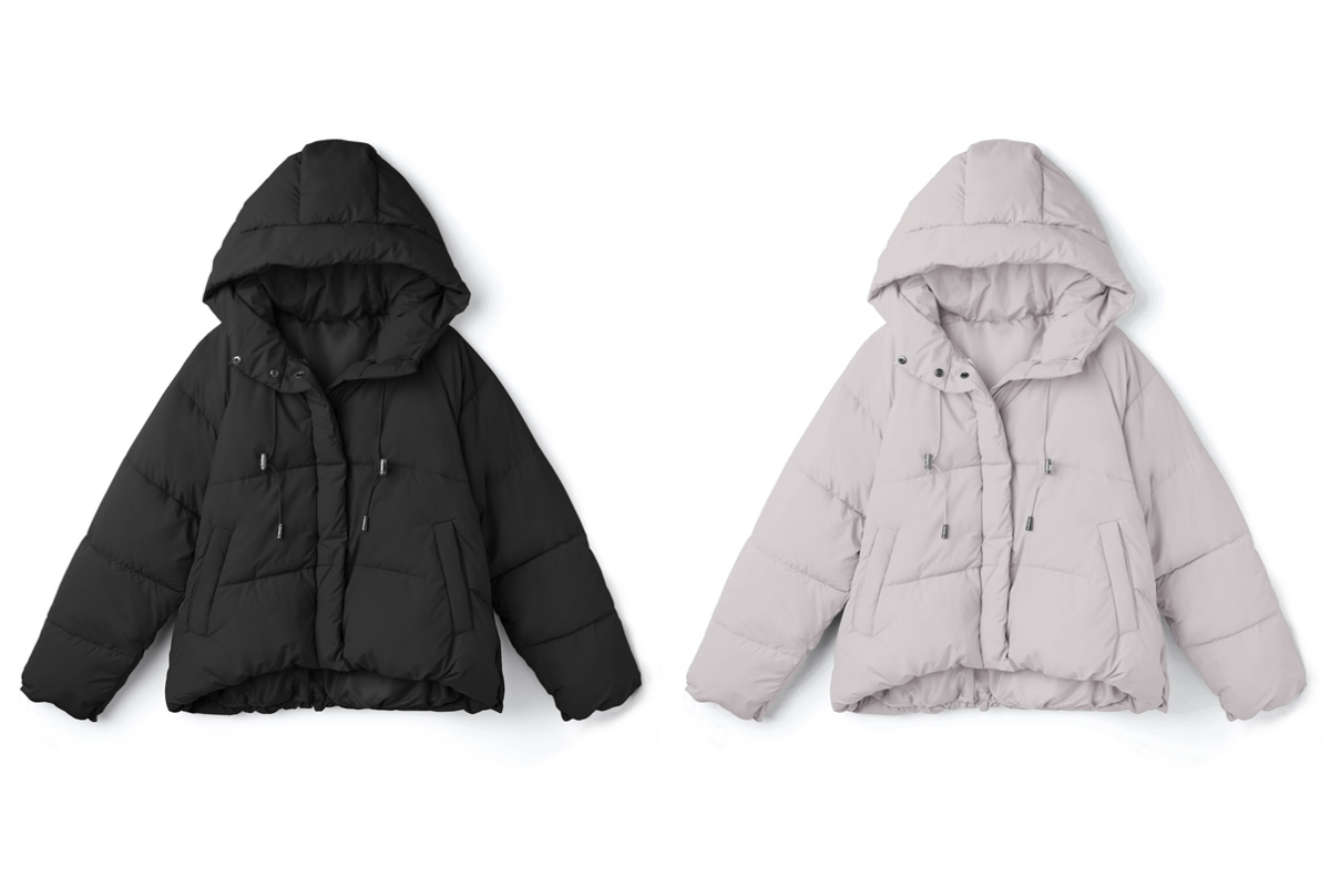 日本 GRL - 鋪綿澎澎連帽外套-前短後長-灰杏