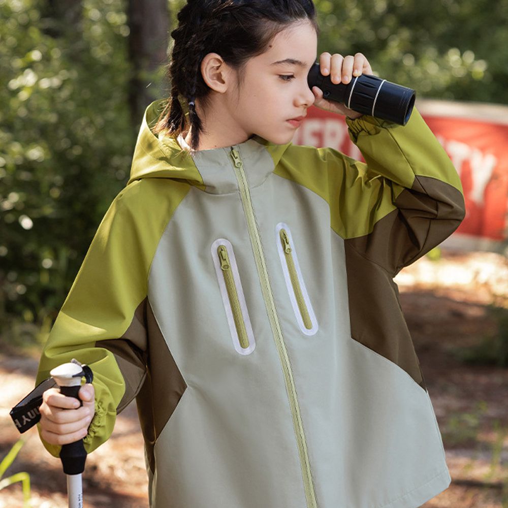 4級防水耐磨防風連帽款衝鋒外套-安全反光條-拼色黃綠