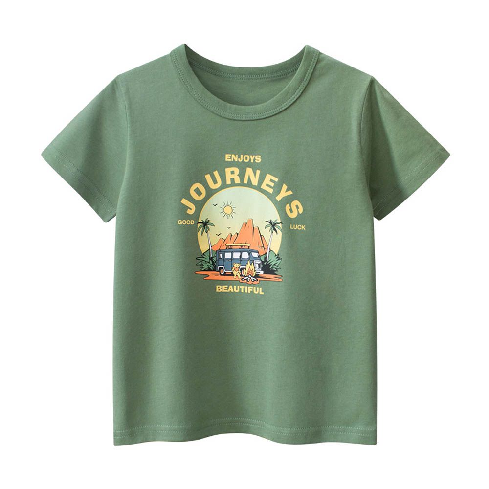 純棉短袖上衣-享受旅行-綠色