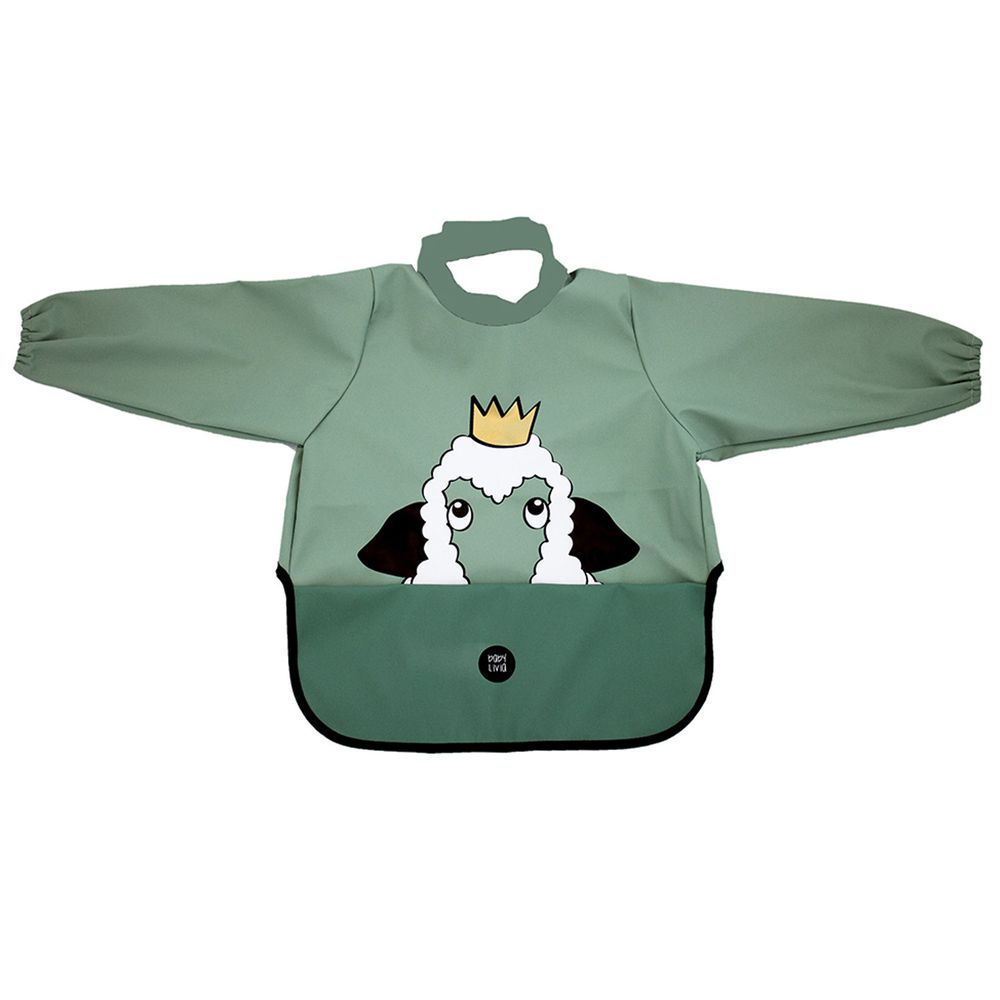 Babylivia - 長袖防水口袋圍兜-綿羊-海綠色
