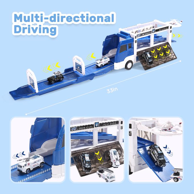 CuteStone - 兒童聲光變形警察運輸車套裝玩具20件組(福利品盒損出清)