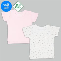 akachan honpo - 短袖圓領上衣2件組-小花-粉紅色