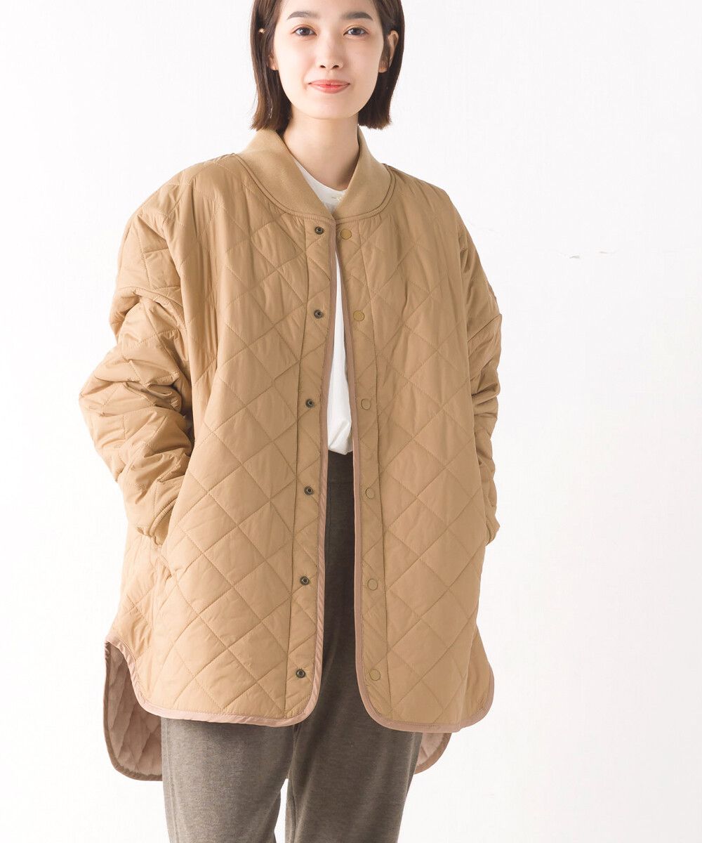 日本 OMNES - 菱紋衍縫鋪棉外套(媽媽款)-軍綠