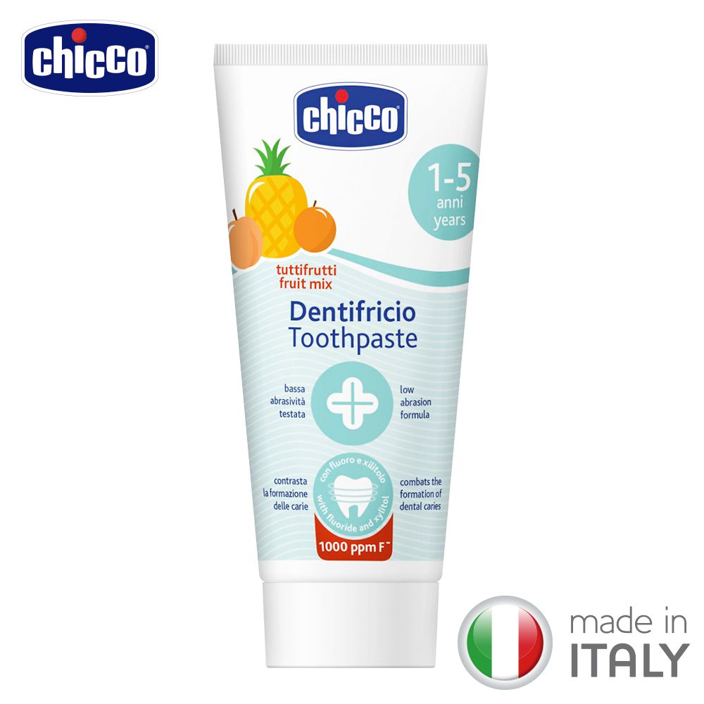 義大利 chicco - 兒童木醣醇含氟牙膏(1~5歲適用)-鳳梨水果 (含氟量 1000ppm)-50ml