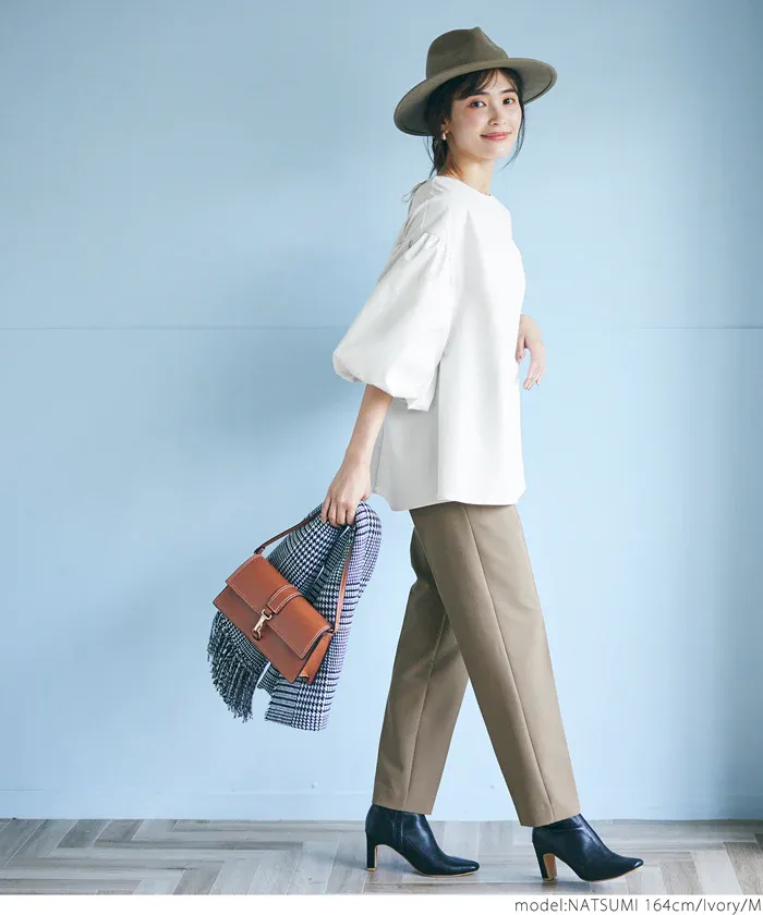 日本 COCA - 經典浪漫圓領澎澎袖上衣-深藍