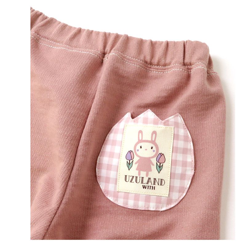 日本 ZOOLAND - 丹寧針織拼接七分褲-小兔鬱金香-粉