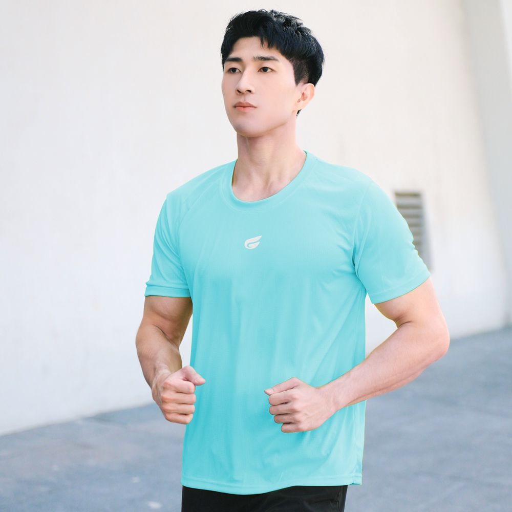 男女盾形速乾排汗衣-短袖款-湖水藍