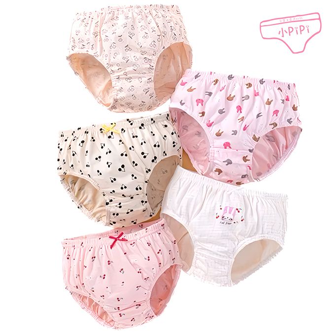 小 pipi - 純棉兒童三角內褲5件組_女童-櫻桃萌兔