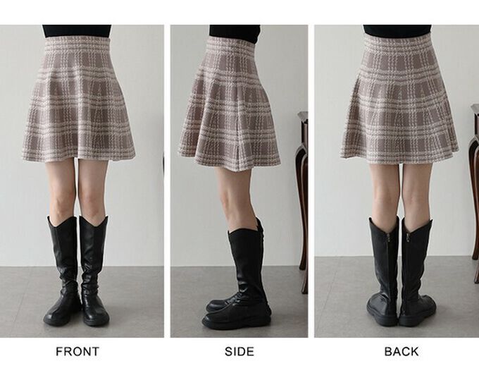 日本 BLUE EAST - 甜心格紋針織迷你短裙-粉杏