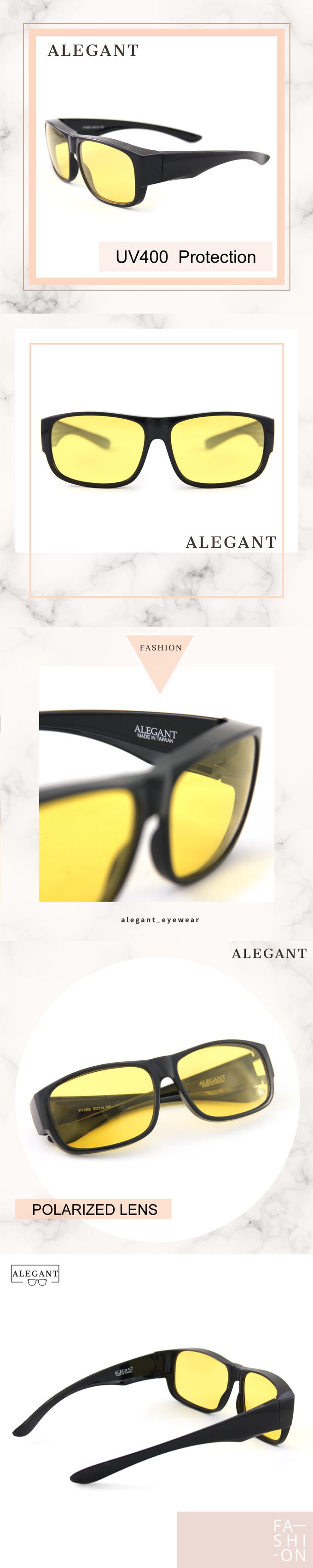ALEGANT - 潮流明黃色亮黑方框防眩光全罩式寶麗來偏光墨鏡│外掛式UV400太陽眼鏡包覆套鏡│車用太陽眼鏡│近視可戴外掛寶麗來墨鏡