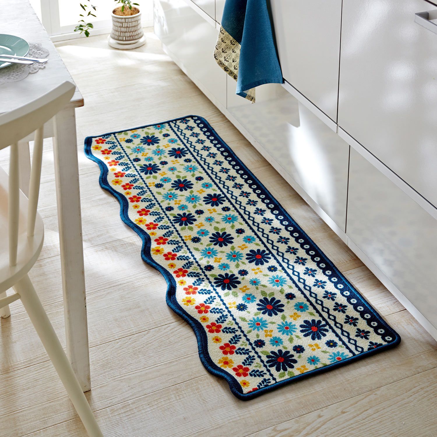 日本千趣會 - mini labo 去泥污腳踏墊-法蘭西花朵-藍綠