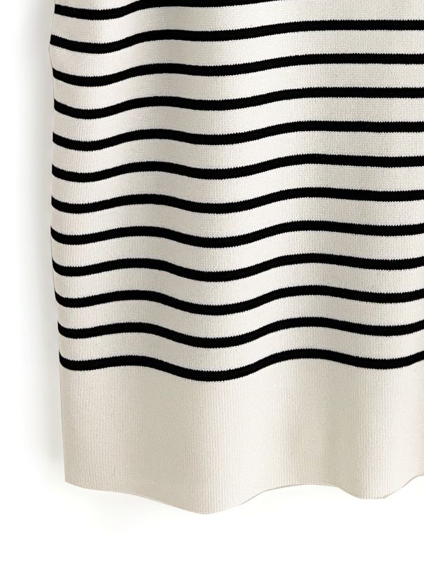 日本 GRL - 定番款 條紋針織法式袖上衣-米杏x黑 (F)