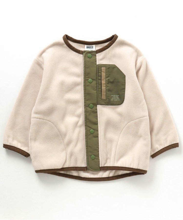 日本 BREEZE - 古著撞色輕質短毛外套-米白x軍綠