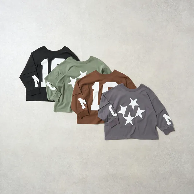 日本 b-ROOM - 正反兩穿 吸水速乾數字印花長袖上衣-軍綠