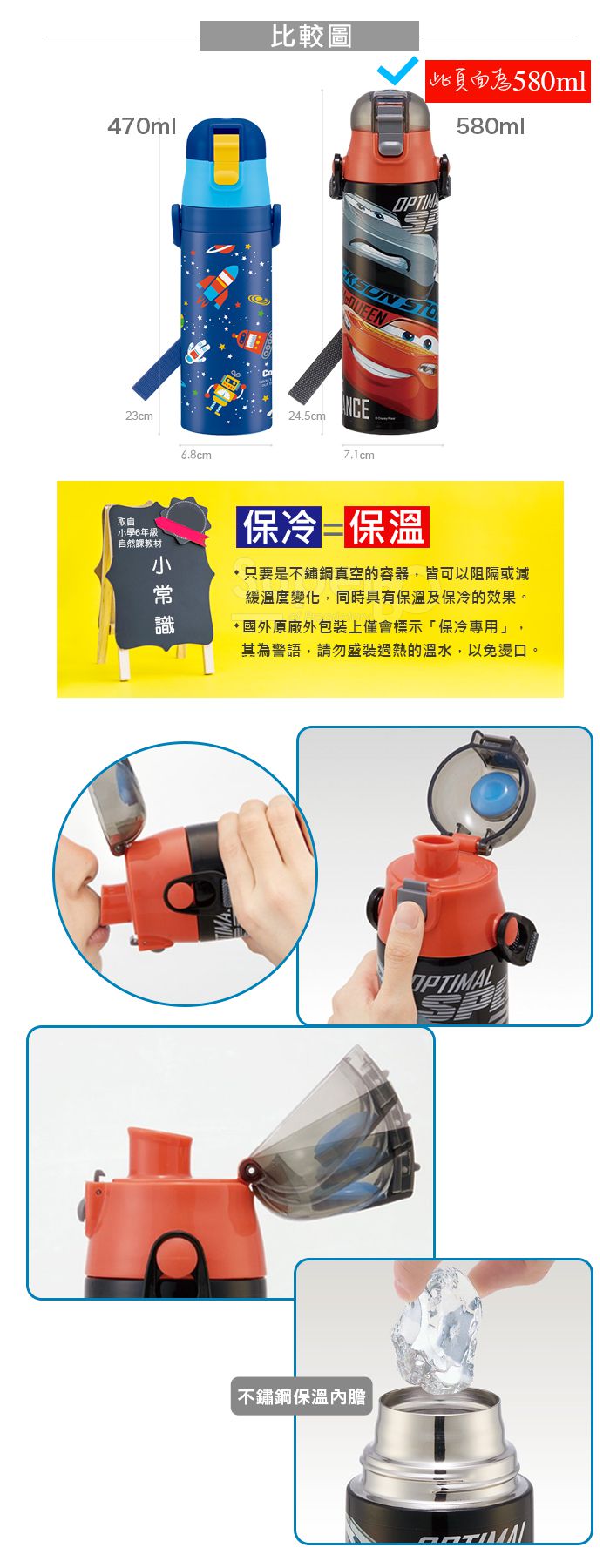 日本 SKATER - 兒童不鏽鋼(580ml)直飲保溫水壺-閃電麥昆(黑)