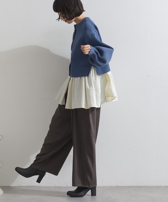 日本 ELENCARE DUE - 羅紋針織美型金扣層次長袖上衣-磚橘