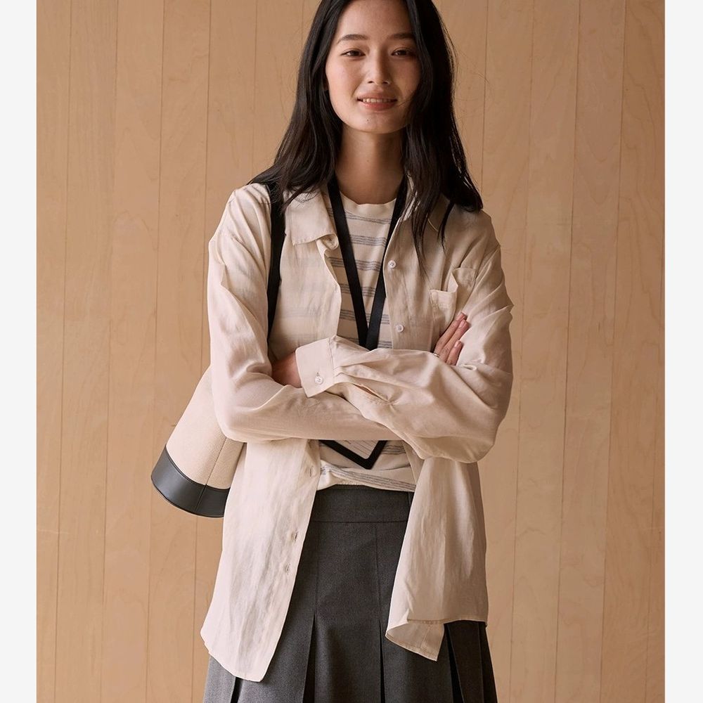 極簡慵懶天絲亞麻輕盈呼吸襯衫-麻米