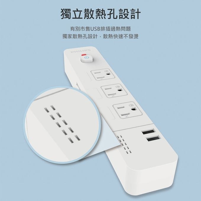 Philips 飛利浦 - 4開6插+雙USB延長線 1.8M 兩入組-CHP4760 黑色