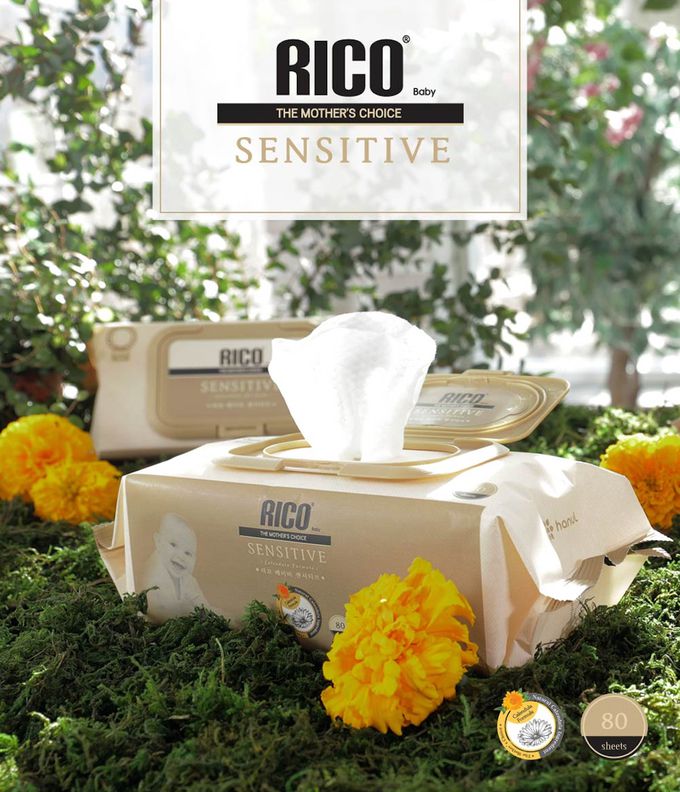 韓國RICO baby - 【獨家送無蓋20抽】金盞花有機天然厚款濕紙巾(Sensitive-80抽)－(12+1包20抽無蓋紙巾 組/箱)-★贈5抽隨身包*1－黃