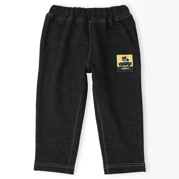 日本 ZOOLAND - 熊熊救援隊 警車標籤舒適牛仔長褲-熊貓口袋-海軍藍