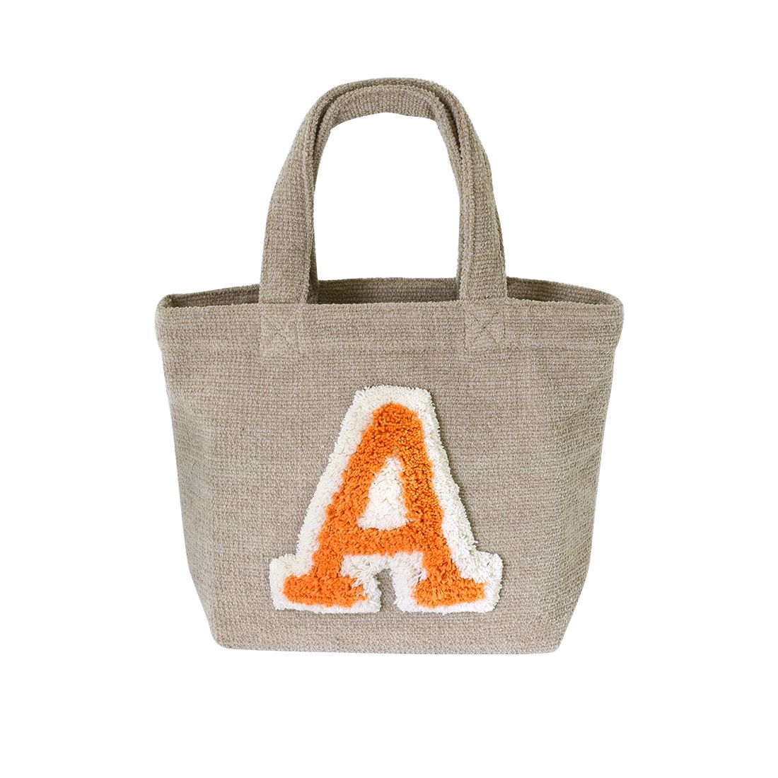 日本 TOMO - 毛茸茸英文字母刺繡帆布包-S-暖黃 (29×21×D10cm)