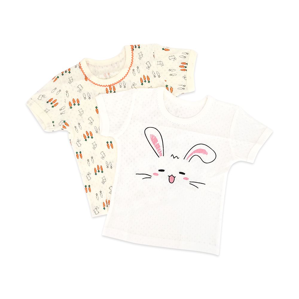 JoyNa - 2件入-兒童短袖上衣 棉質兒童T恤-兔子蘿蔔