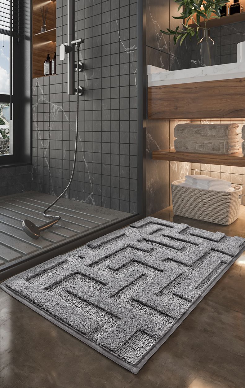 快速吸水植絨浴室腳踏墊-迷宮幾何-深灰色