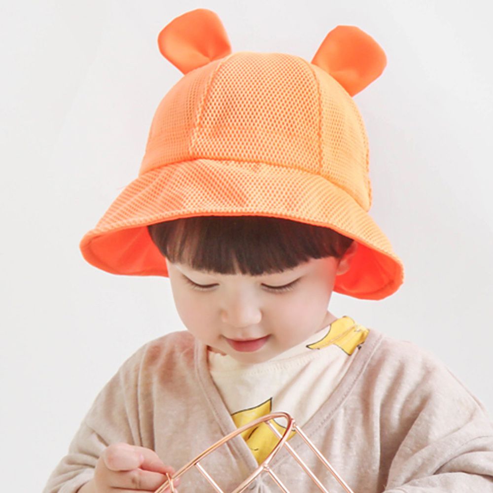 韓國 Babyblee - 小耳朵網格透氣遮陽帽-亮橘 (頭圍：46-50cm)