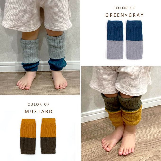 日本代購 - 日本製 羊毛混絲綢保暖兒童襪套-葡萄x卡其 (F)