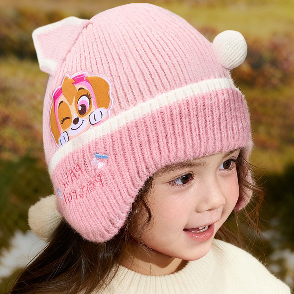 卡通汪汪隊護耳保暖加絨立體毛帽-卡通人物天天-粉色