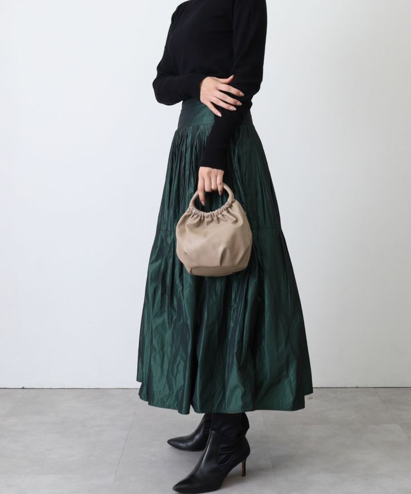 日本 COOCO - 2WAY柔軟皮革豆形手提小包/側背包-淺灰杏 (W14*H20*D12cm)