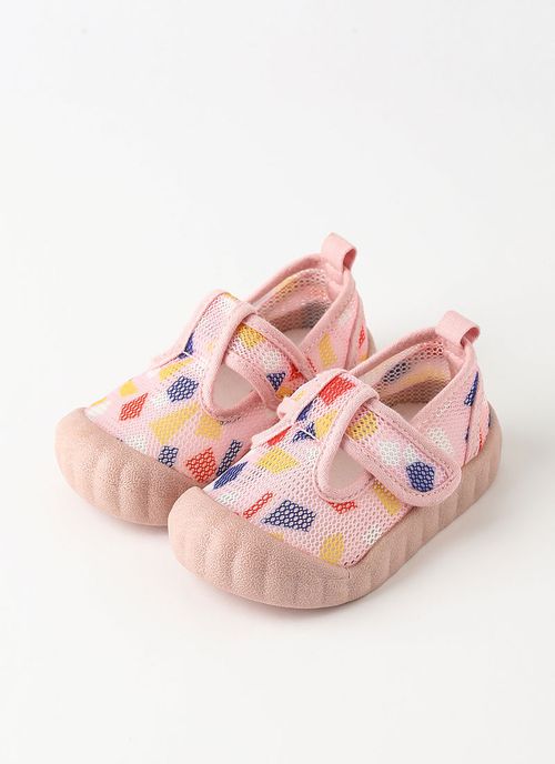 網眼透氣包覆幼稚園室內鞋/休閒鞋-色塊-淺粉