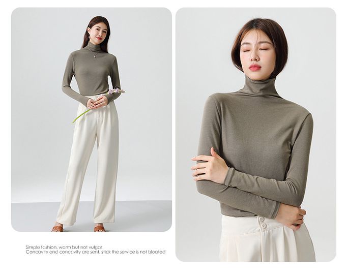 加絨針織半高領上衣-白色 (F)