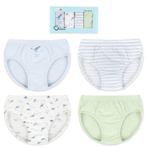 (4入組)男寶無螢光輕柔棉三角褲-條紋X恐龍