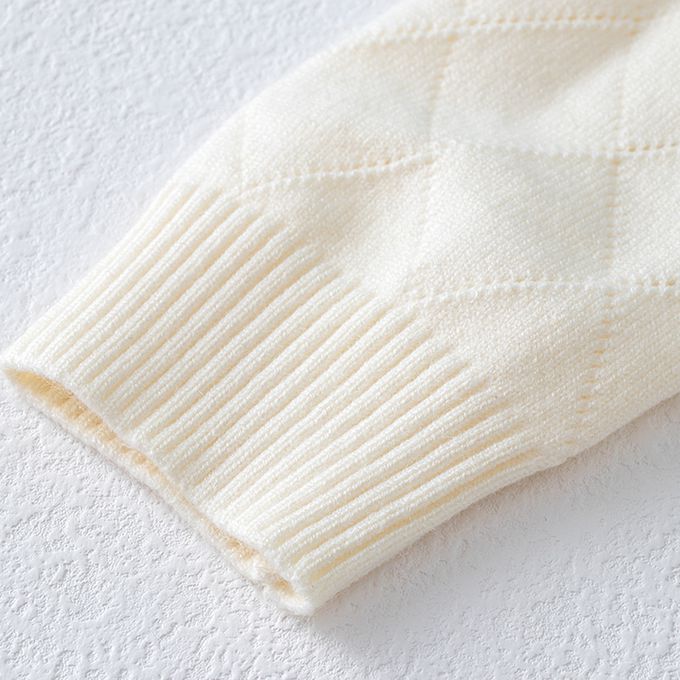 love, charlotte - 歐美系細緻珍珠花邊領口針織上衣-奶油白