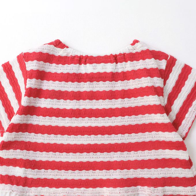 日本 ZOOLAND - 甜蜜草莓緹花條紋可愛刺繡上衣-粉紅