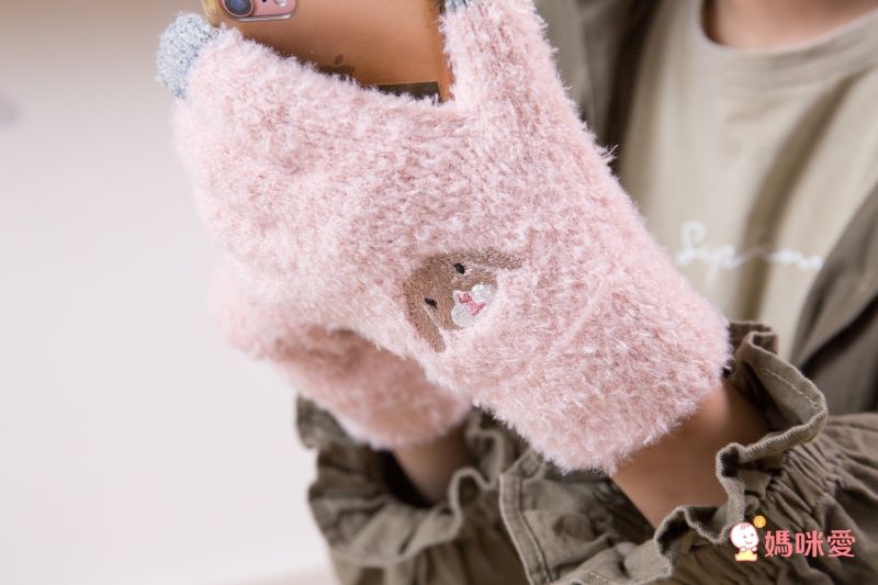 日本 TOMO - 大人可觸控短絨保暖手套-小刺蝟-紅棕