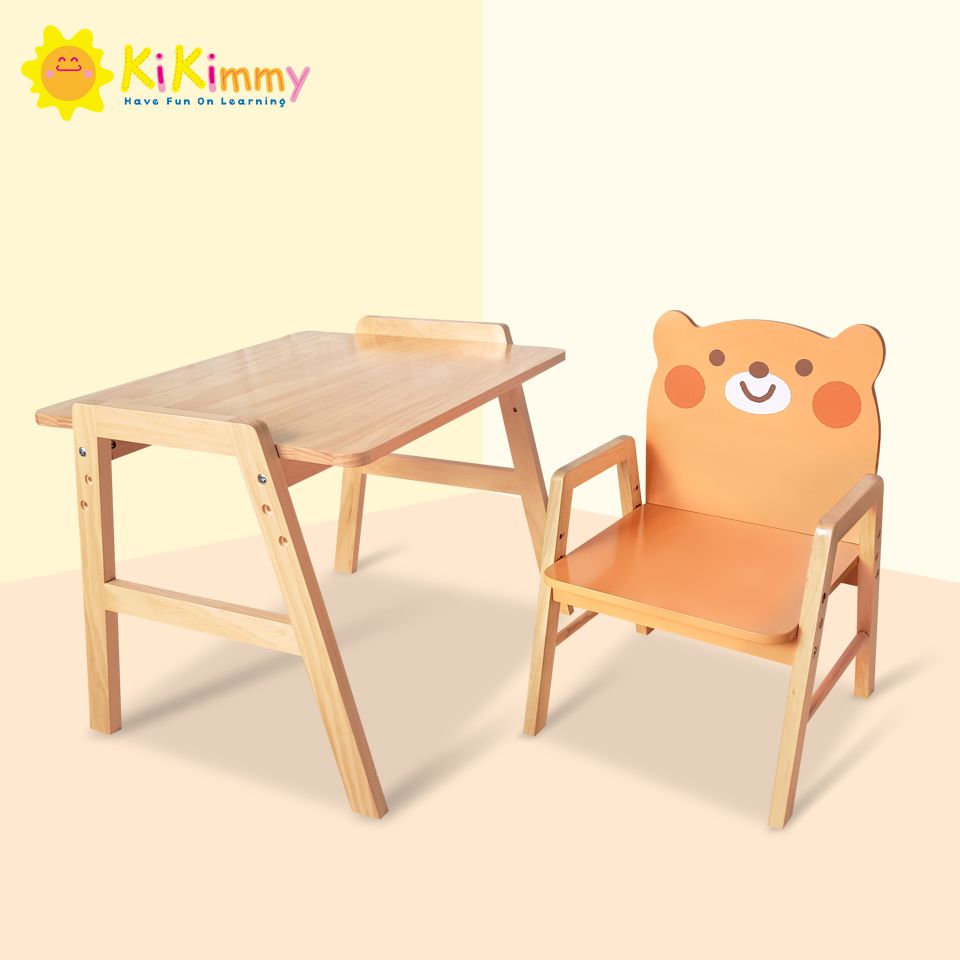 Kikimmy - 小熊原木升降桌椅組(一桌一椅)/兒童書桌椅